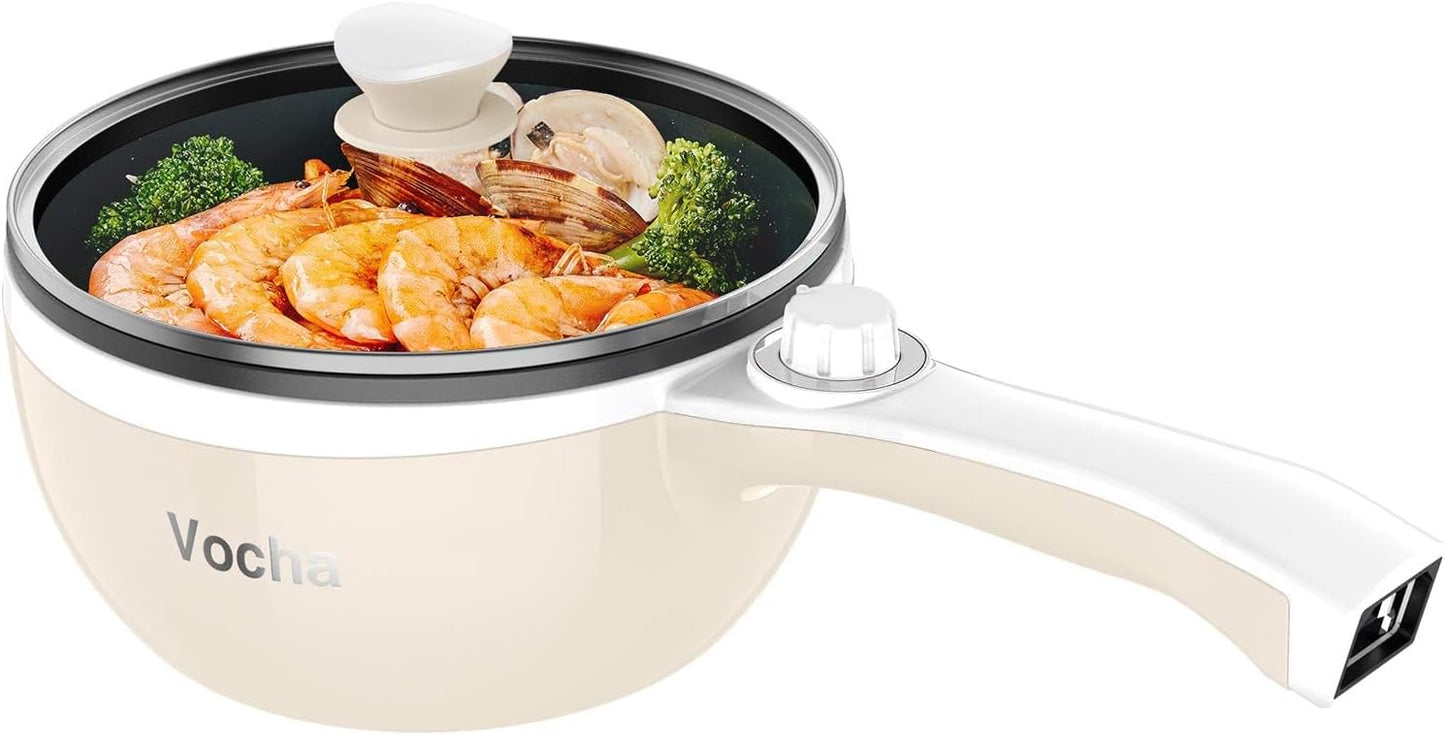 Vocha Electric Hot Pot, 1.5L Mini Portable Electric Pan Non-Stick