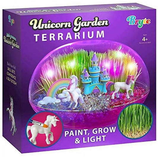 BRYTE Unicorn Terrarium Kit for Kids Light Up Fairy Garden