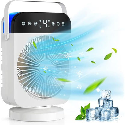 Mini Oscillating Fan – USB Air Cooler, Humidifier, LED, Portable with Timing and Head Shake Function