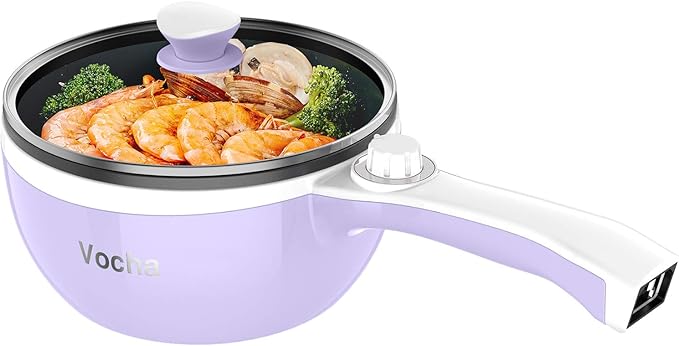 Vocha Electric Hot Pot, 1.5L Mini Portable Electric Pan Non-Stick, Multi-Cooker with Lid for Travel/Dormitory