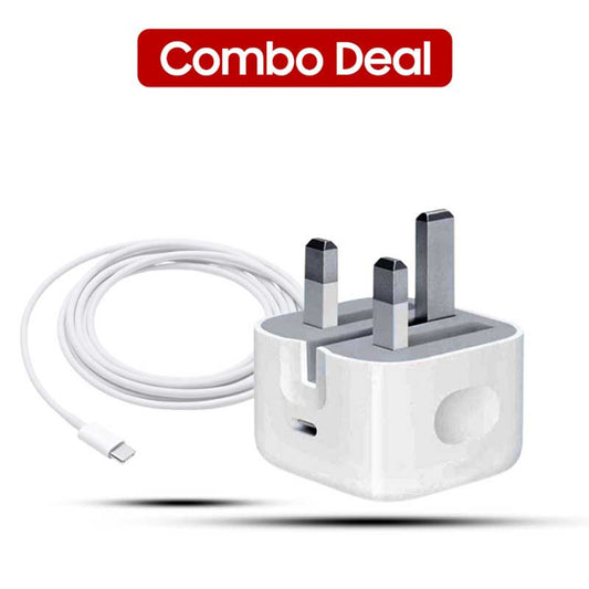 Apple 20W USB-C 3 Pin Charger + Apple USB-C to Lightning Cable (1 m) (Combo Deals)