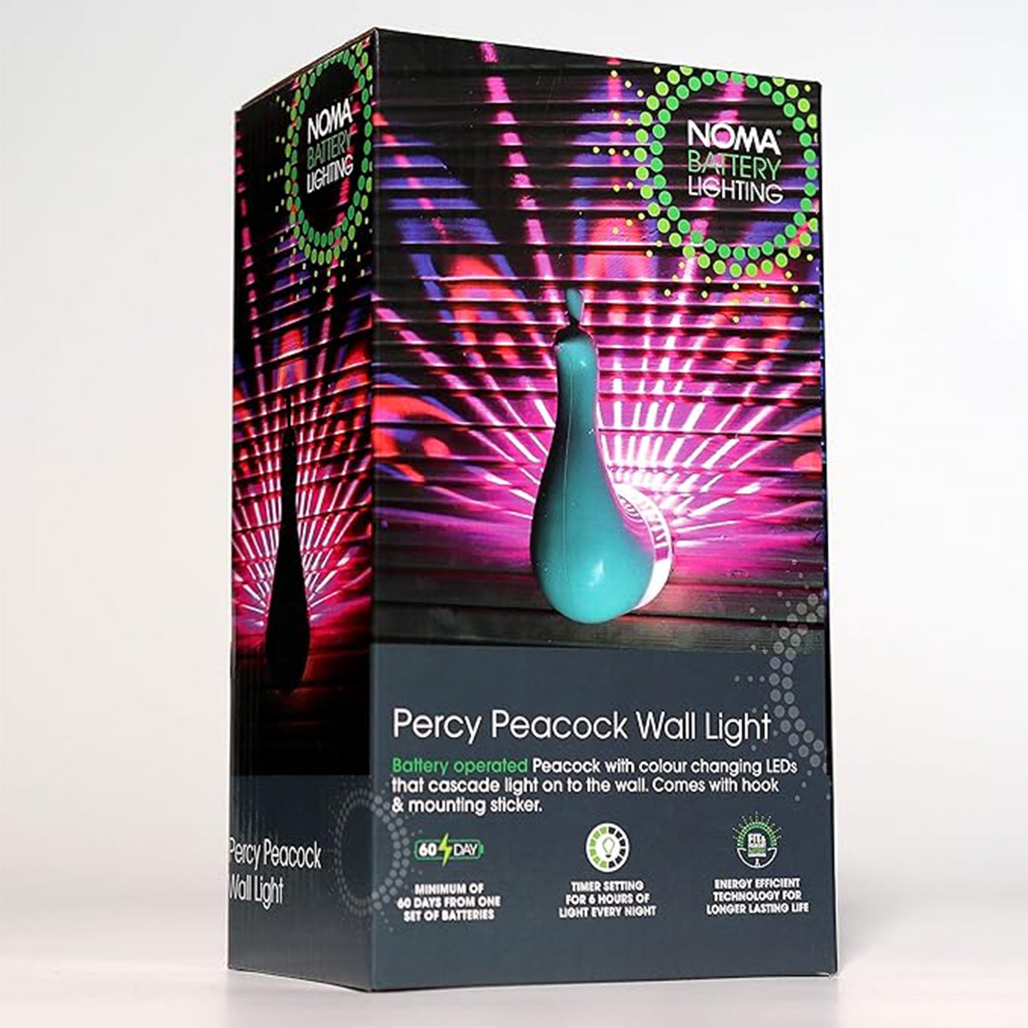 Noma Percy Peacock Wall Light, Battery Operated, 20cm