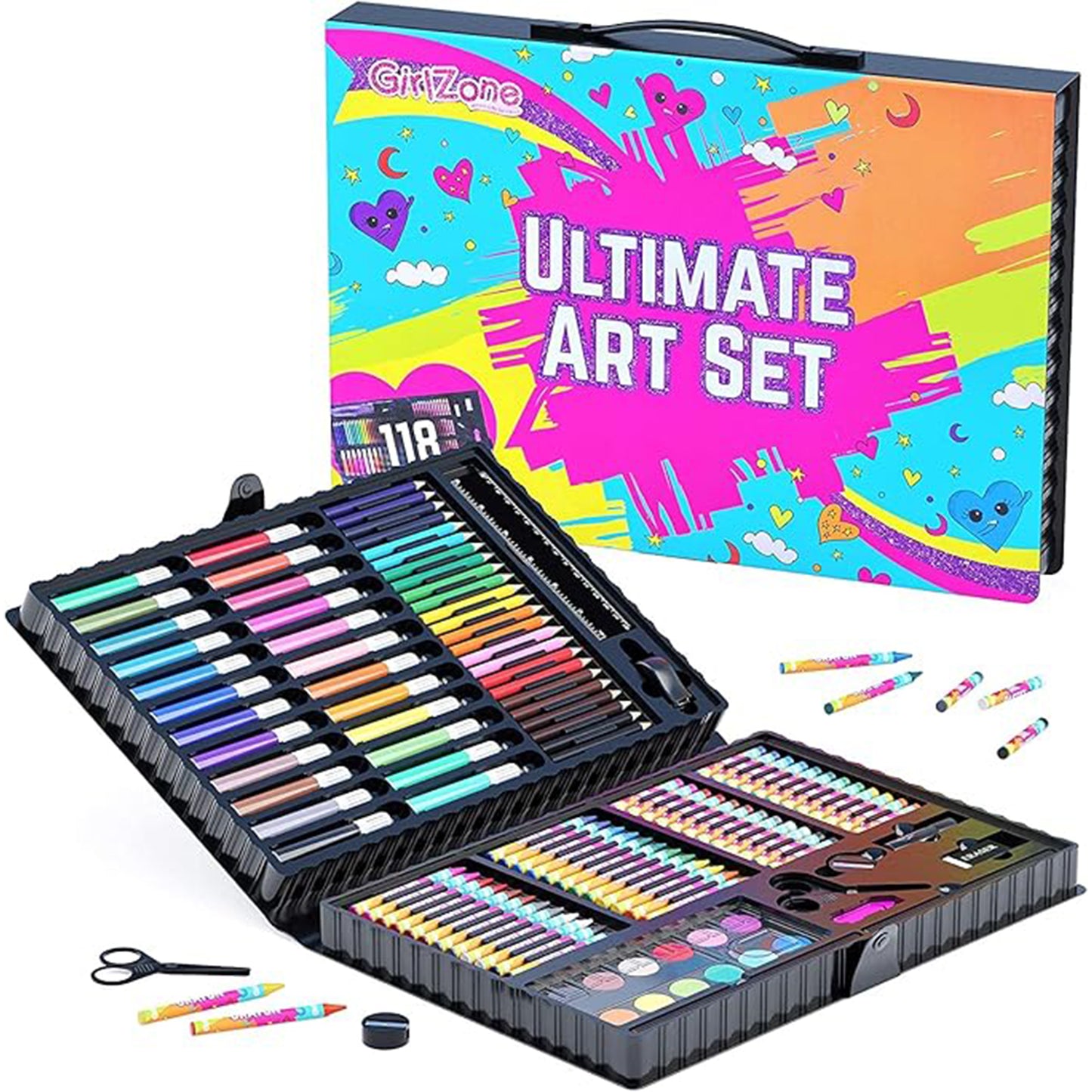 GirlZone Ultimate Art Set for Girls, 118-Piece Awesome Arts and Crafts Kit for Kids