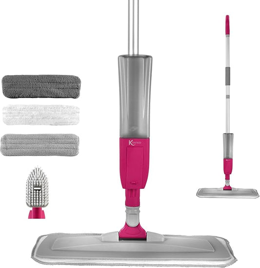 4-in-1 Spray Mop with Grout Scrubber Attachment, 300 ml Refillable Spray Tank, 120 cm Handle