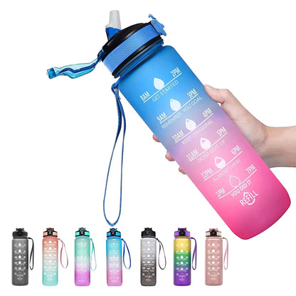 1L Motivational Water Bottle – BPA-Free Tritan, Time Marker, Leak-Proof, for Kids & Fitness