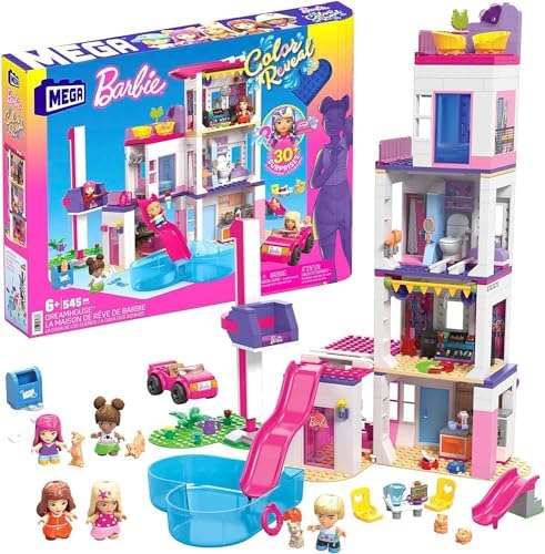 Mega Barbie Color Reveal Building Toys Set, DreamHouse with 545 Pieces