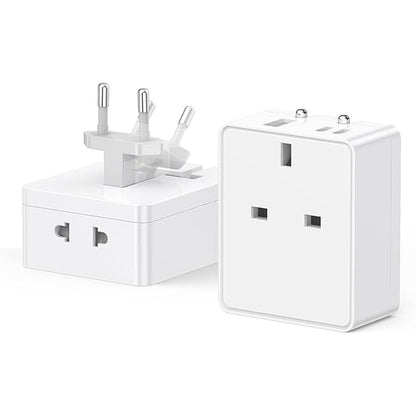 UK to EU Travel Plug Adapter with 3 USB Ports (1 USB-A, 2 USB-C)