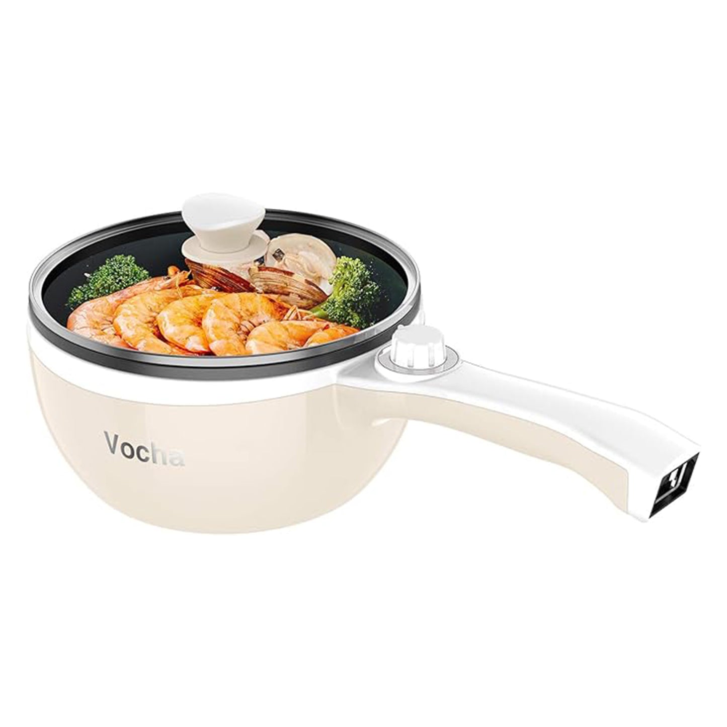 Vocha Electric Portable Mini Saucepan Non-Stick Frying Pan with Lid - 1.5L (Beige)