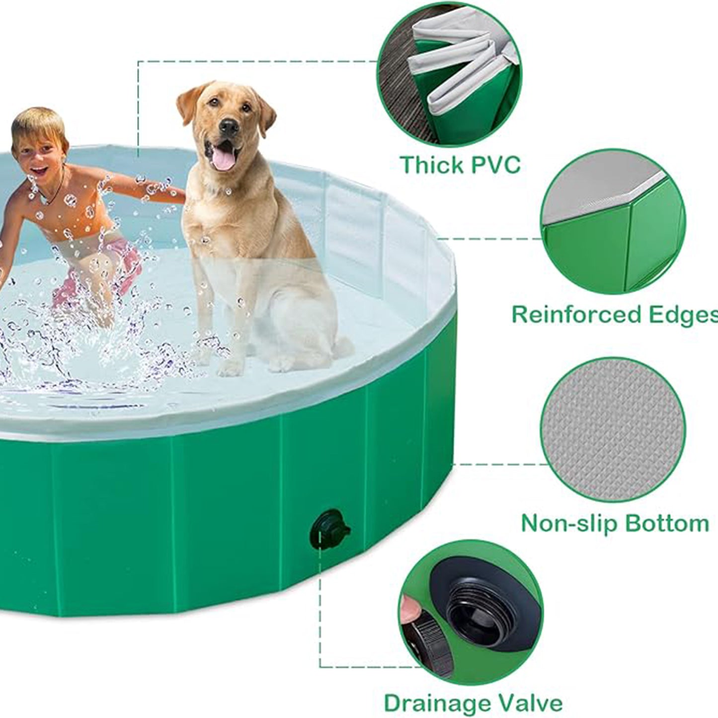 KPUY Foldable Dog Pool, Collapsible Hard Plastic Dog Swimming Pool