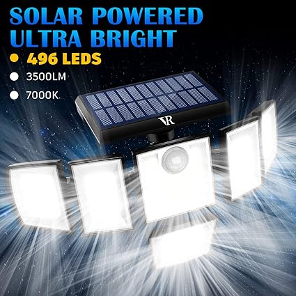 Solar Lights Outdoor Motion Sensor - 300 LED 7000K 3000LM 5 Levels Brightness