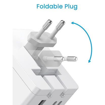 UK to EU Travel Plug Adapter with 3 USB Ports (1 USB-A, 2 USB-C)