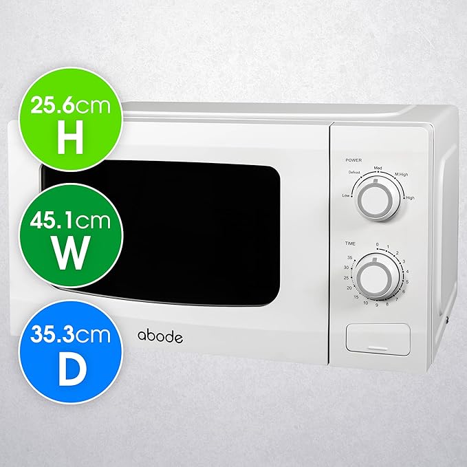 Abode Manual Microwave 700W 20L 5 Power Levels & Defrost White AMM2001-M