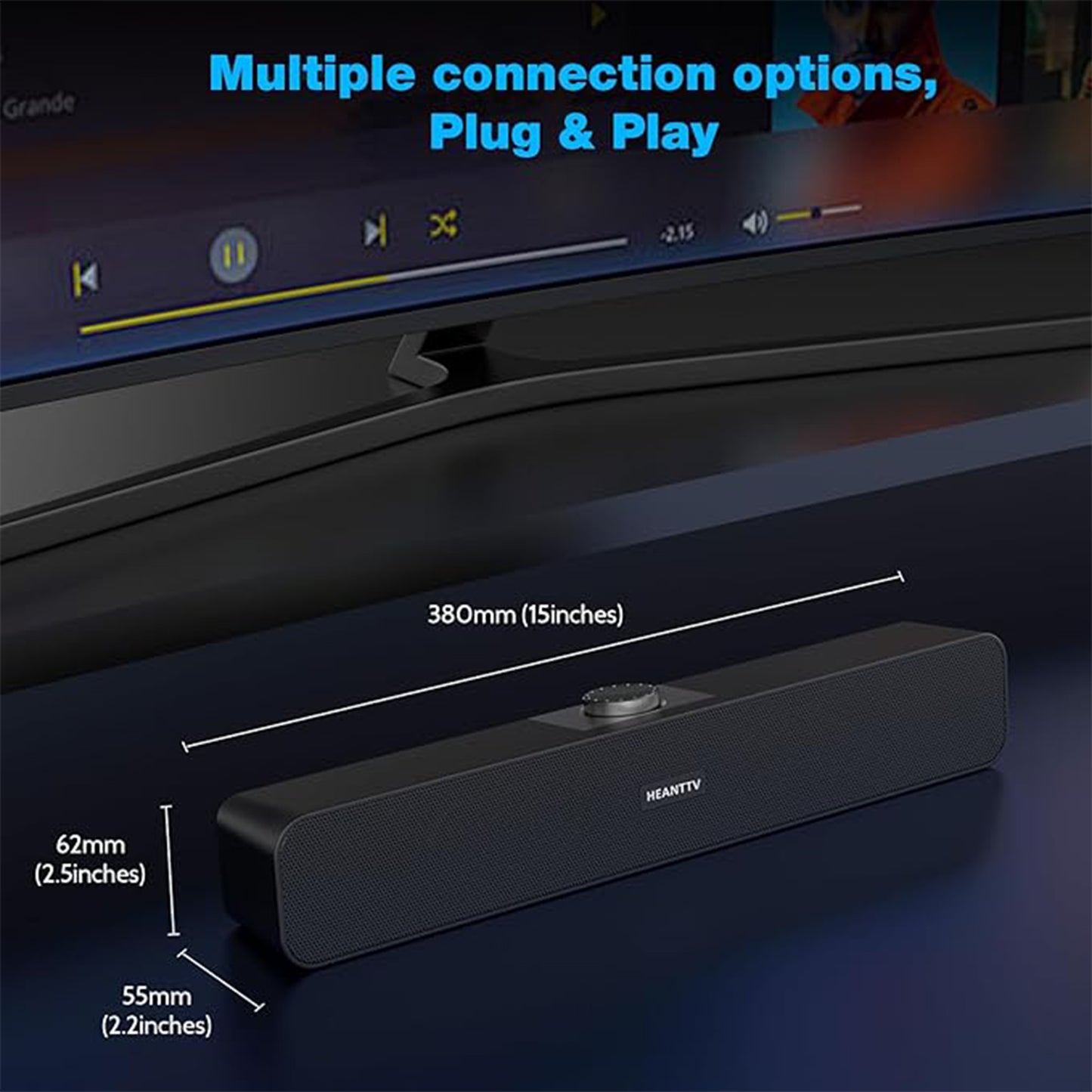 HEANTTV 2.0 Hi-Fi Stereo Computer Soundbar, USB Speaker for PC, Laptop, PS5, Tablet, Smartphone