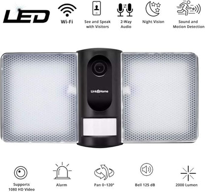 Link2Home Outdoor Floodlight with Camera, Alarm, and PIR