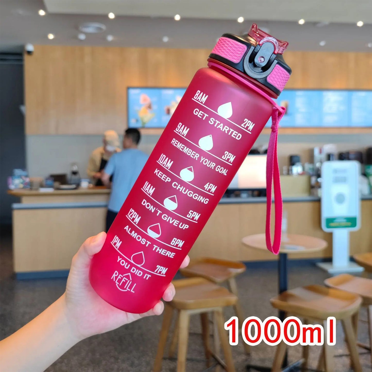 1L Motivational Water Bottle – BPA-Free Tritan, Time Marker, Leak-Proof, for Kids & Fitness