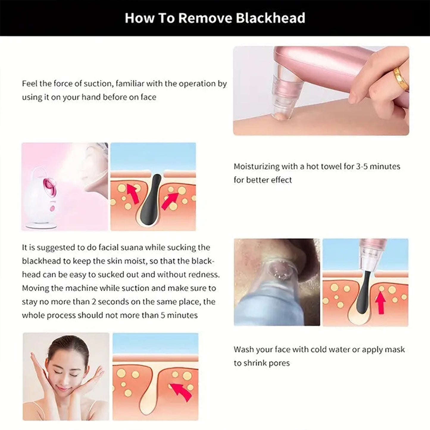 Blackhead Remover Pore Vacuum – 3 Suction Levels, 5 Probes, Face Pore Cleaner