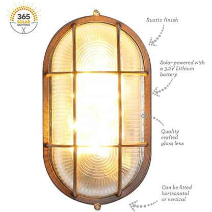 25cm Solar Bulkhead Rustic LED Welcome Outdoor Wall Light | Industrial Vintage