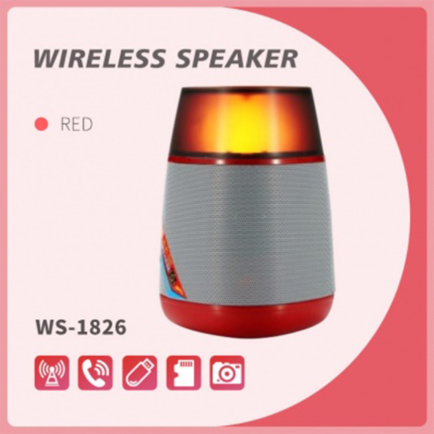 WS-1826 Wireless Bluetooth Speaker with TF & USB - Red