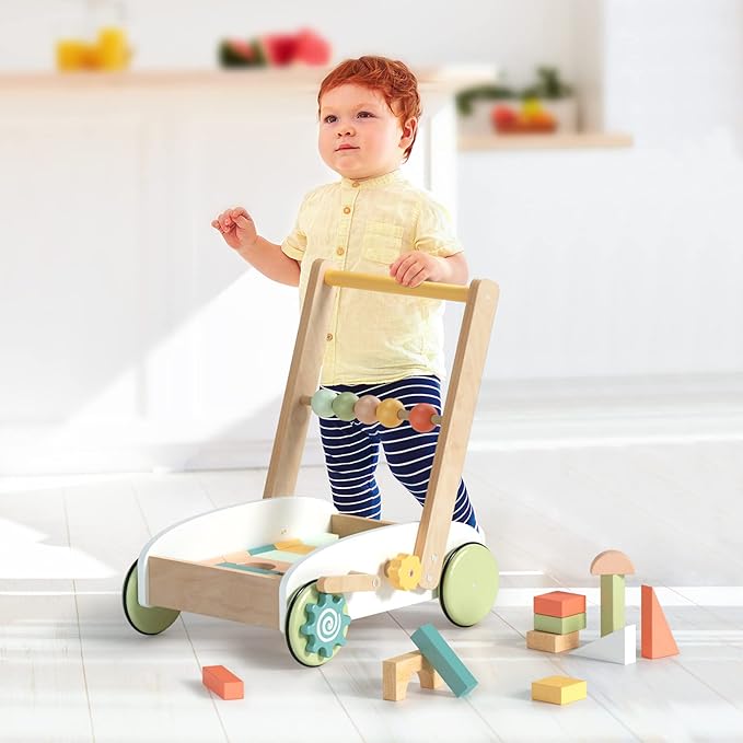 ROBUD Wooden Baby Push Walker with Building Blocks – 1st Birthday Gift for Toddlers