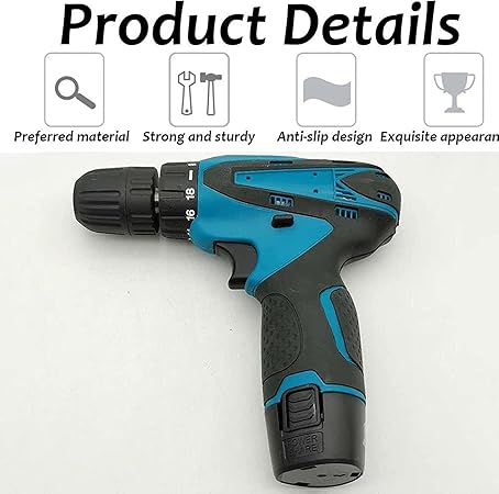 12v Cordless Drill Driver Kit, Portable Multifunction Drilling Tool with 2 Lithium Battery / 2-Speed / 18+1 Torque Adjustment