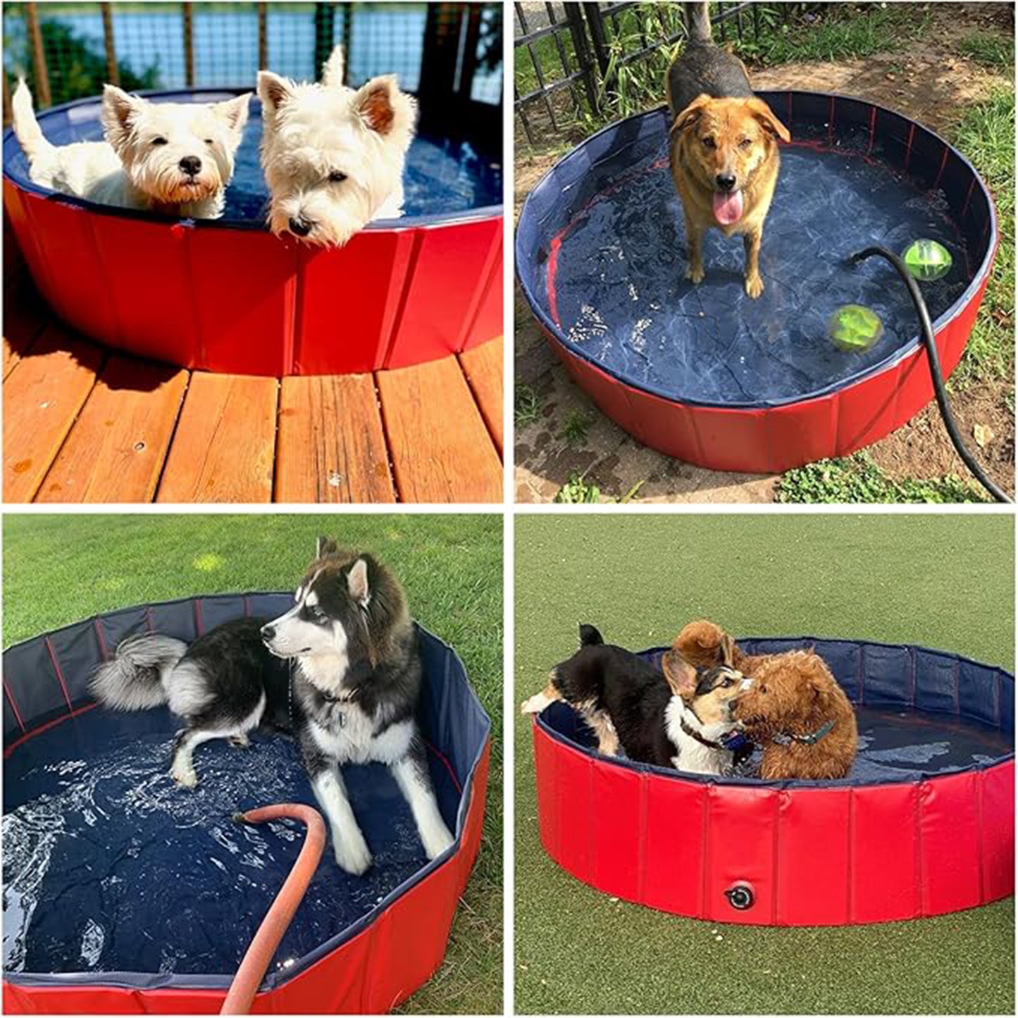 Mono-gatari Collapsible Pet Pool, Portable Dog Pool, Red