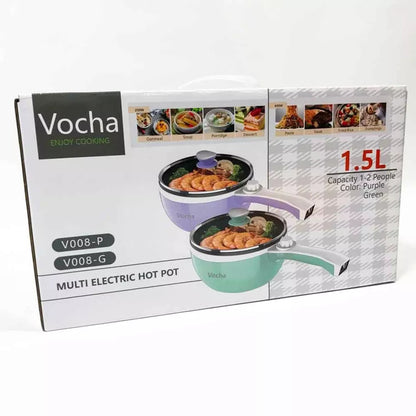 Vocha Electric Portable Mini Saucepan Non-Stick Frying Pan with Lid - 1.5L (Beige)