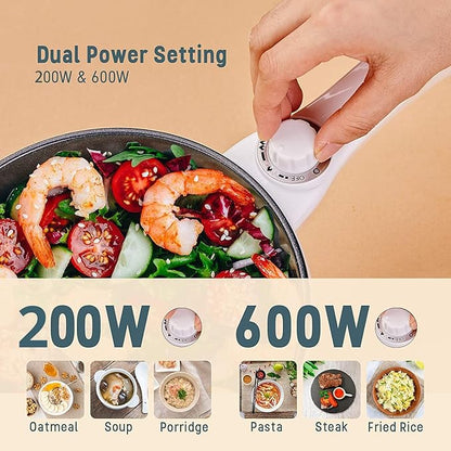 Vocha Electric Hot Pot, 1.5L Mini Portable Electric Pan Non-Stick, Multi-Cooker with Lid for Travel/Dormitory