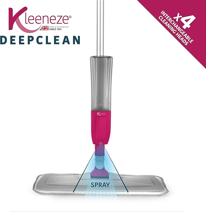 4-in-1 Spray Mop with Grout Scrubber Attachment, 300 ml Refillable Spray Tank, 120 cm Handle