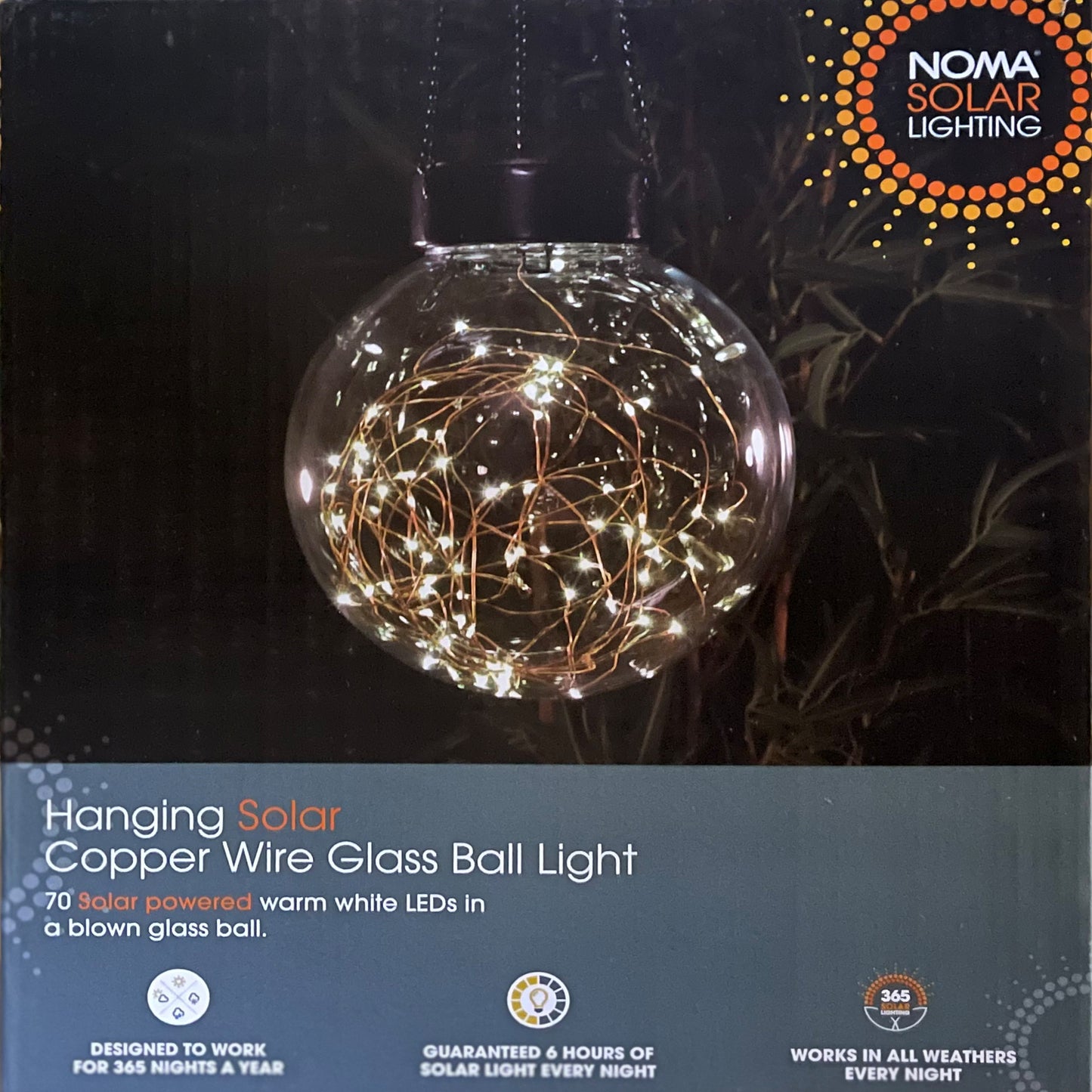 Noma Solar Powered Hanging Fine Wire Glass Ball Light