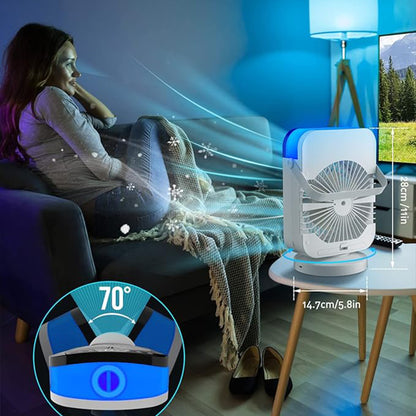 Mini Oscillating Fan – USB Air Cooler, Humidifier, LED, Portable with Timing and Head Shake Function