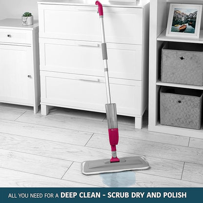 4-in-1 Spray Mop with Grout Scrubber Attachment, 300 ml Refillable Spray Tank, 120 cm Handle