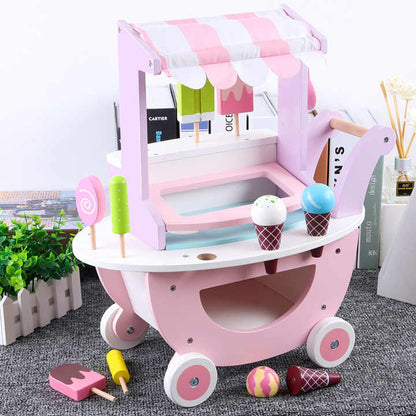 High Quality wooden Ice Cream cart toy set for kids