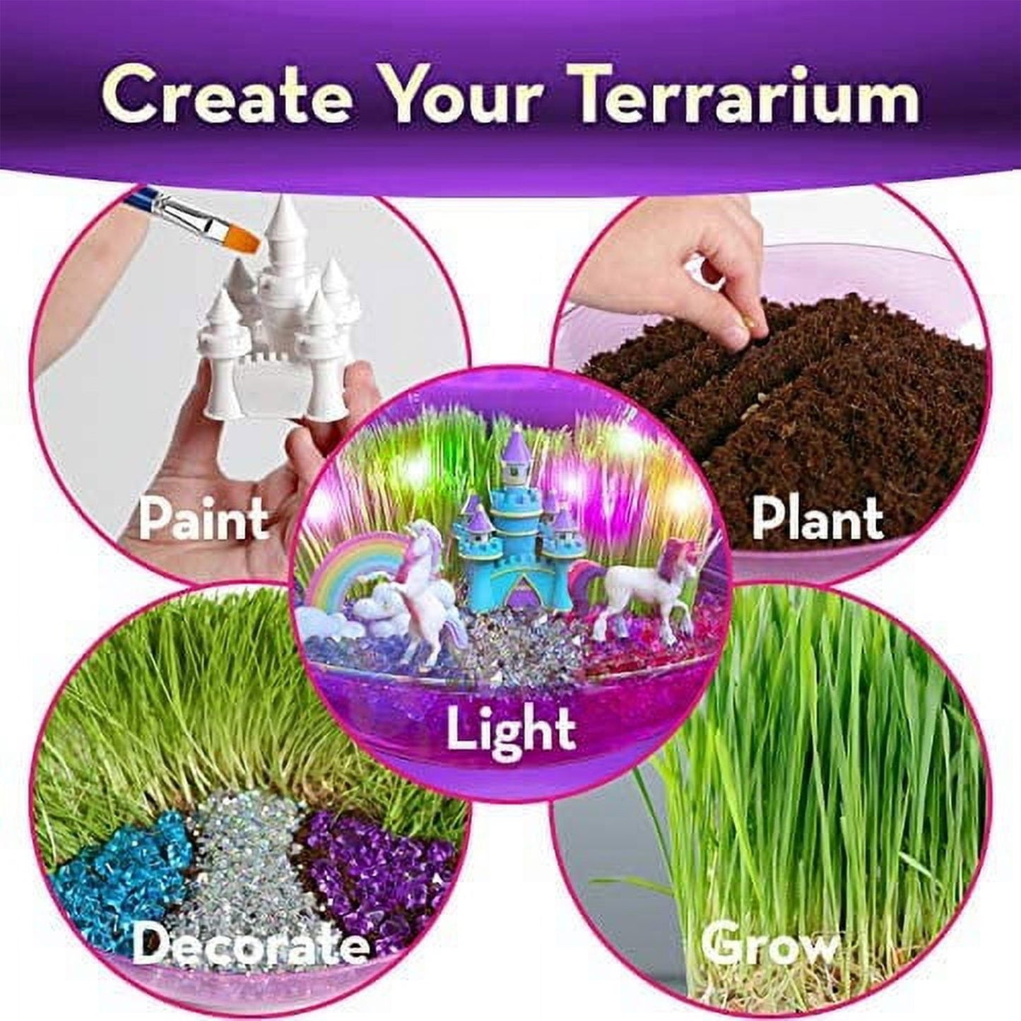 BRYTE Unicorn Terrarium Kit for Kids Light Up Fairy Garden