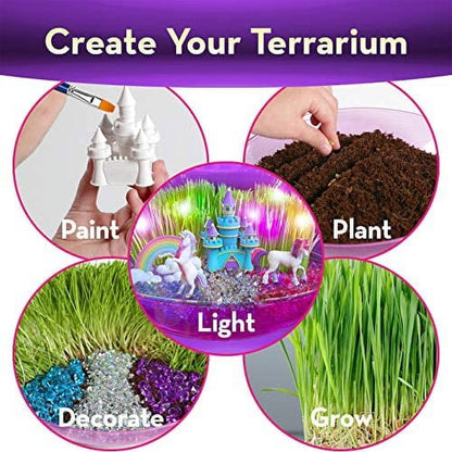 BRYTE Unicorn Terrarium Kit for Kids Light Up Fairy Garden