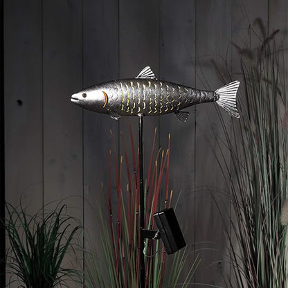 1 x Noma Solar Carp Fish LED Metal Stake Light Silver Pond Garden