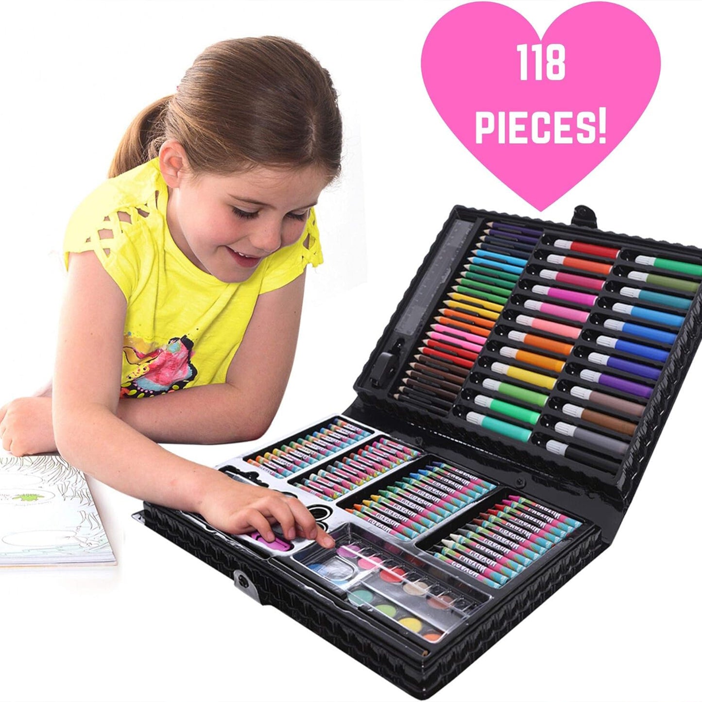 GirlZone Ultimate Art Set for Girls, 118-Piece Awesome Arts and Crafts Kit for Kids