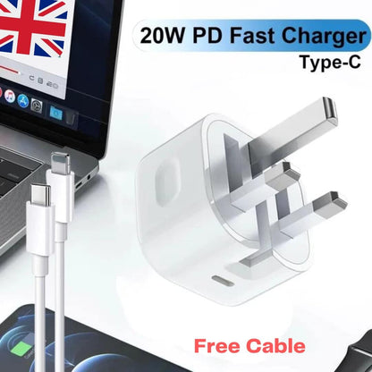 20W USB C Fast Charger With 1M Cable Compatible with iPhone 14/14 Plus/14 Pro/14 Pro Max/13 12 11 X XR XS SE 2020 8 7 6 6S Mini, Pad Pro, USBC PD Wall Charging Plug UK Type C Power Adapter