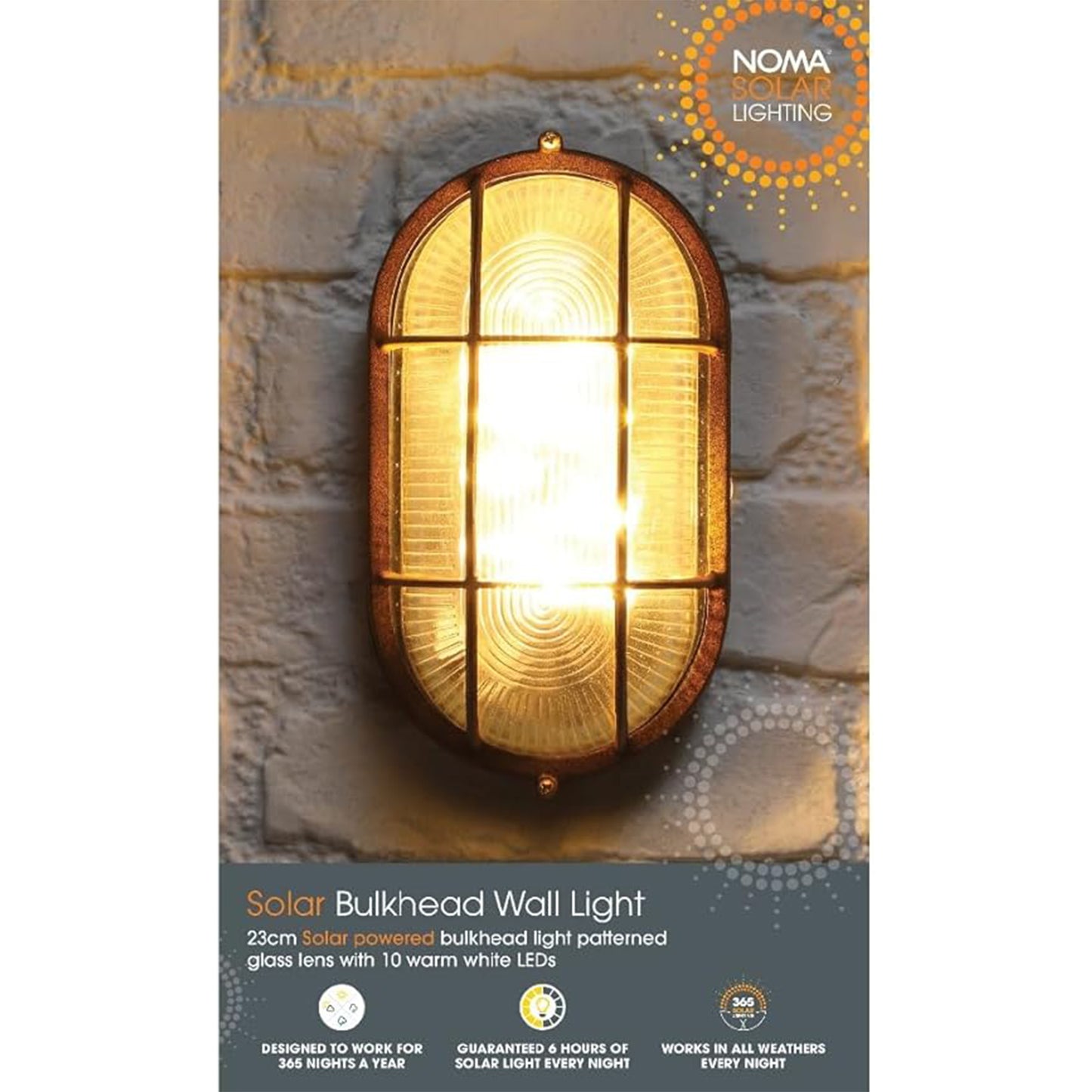 25cm Solar Bulkhead Rustic LED Welcome Outdoor Wall Light | Industrial Vintage