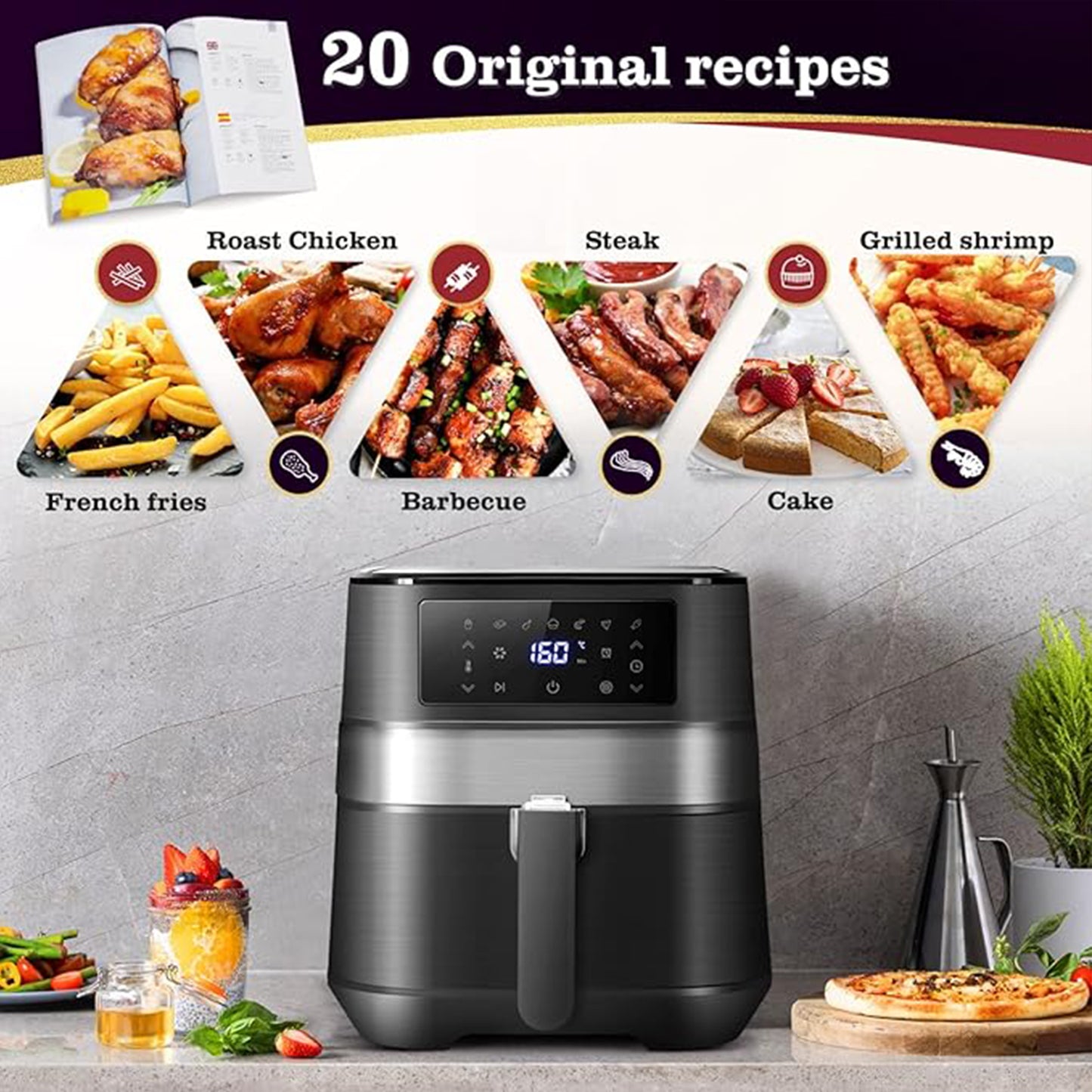 Taylor Swoden Andrea 5.5L Oil-Free Air Fryer, 1700W, 7 Presets, LED Touch, Removable Basket, BPA-Free, Black