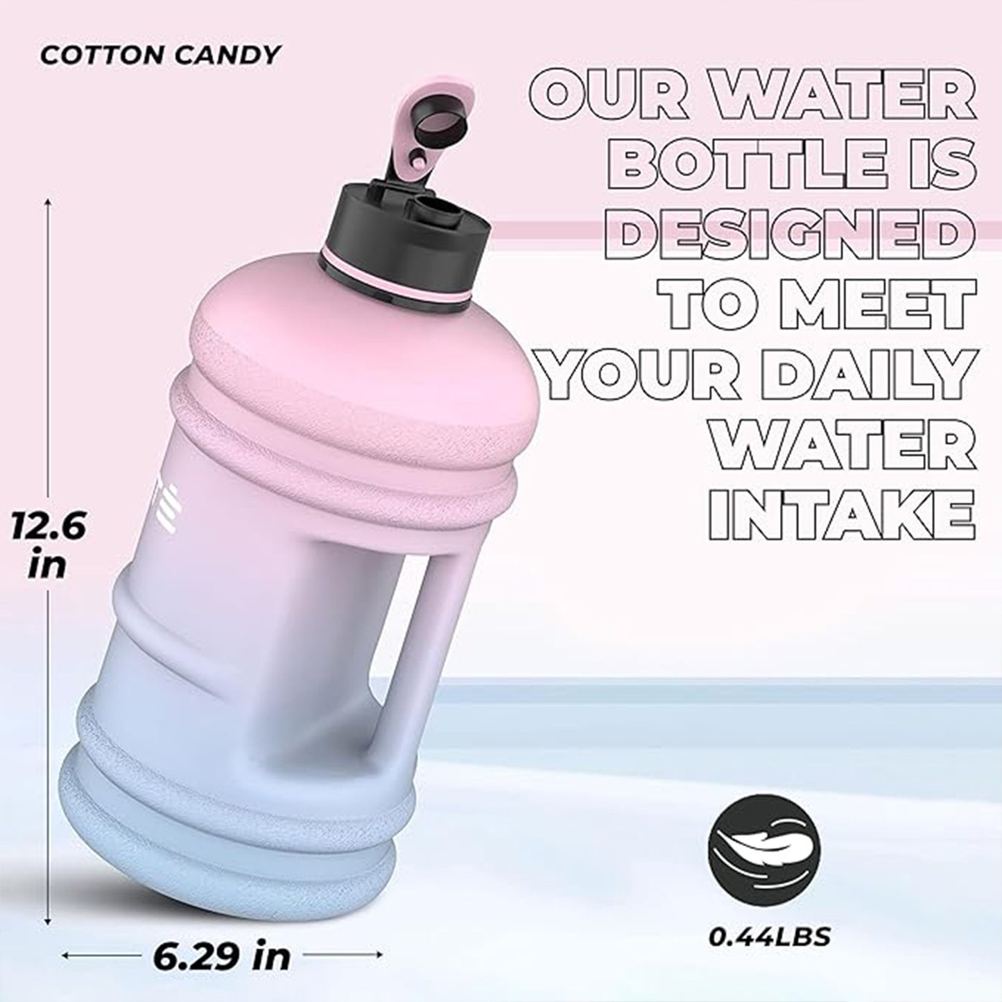 HYDRATE 1 Gallon Water Bottle – BPA-Free, Leakproof, Flip Cap, Cotton Candy, 128 oz