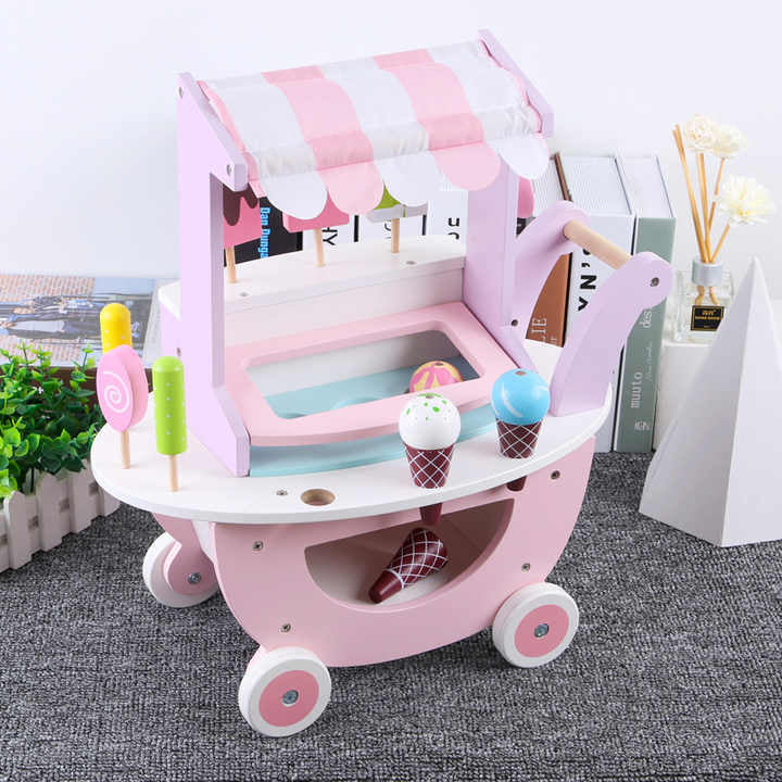 High Quality wooden Ice Cream cart toy set for kids