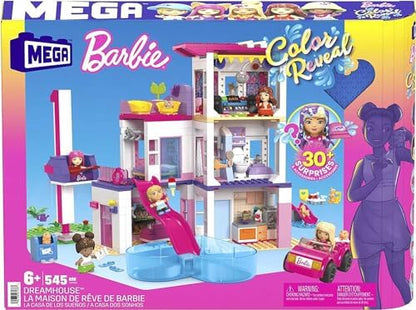 Mega Barbie Color Reveal Building Toys Set, DreamHouse with 545 Pieces