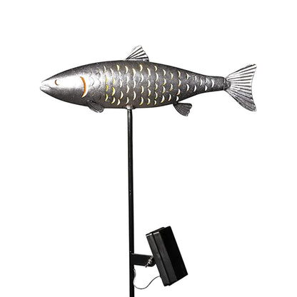 1 x Noma Solar Carp Fish LED Metal Stake Light Silver Pond Garden