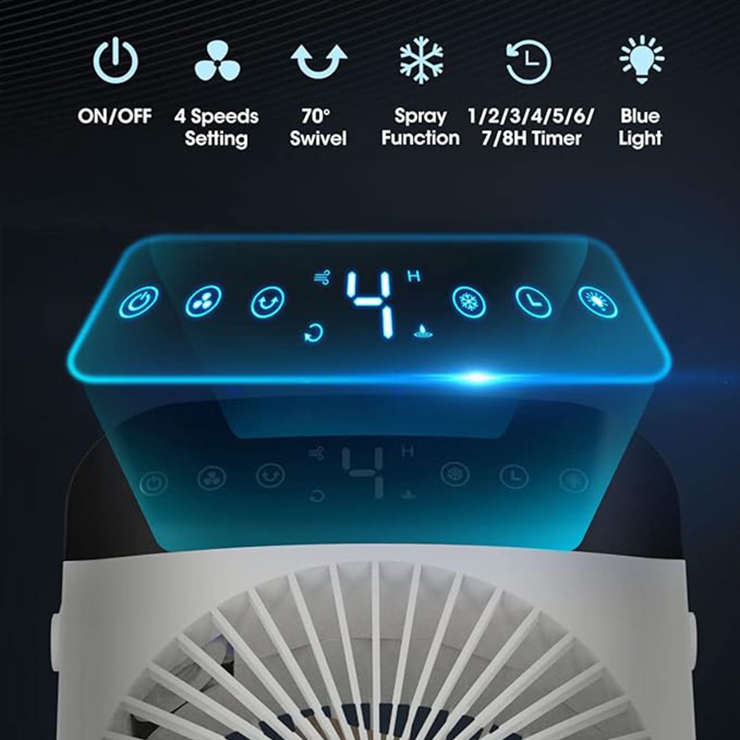 Mini Oscillating Fan – USB Air Cooler, Humidifier, LED, Portable with Timing and Head Shake Function