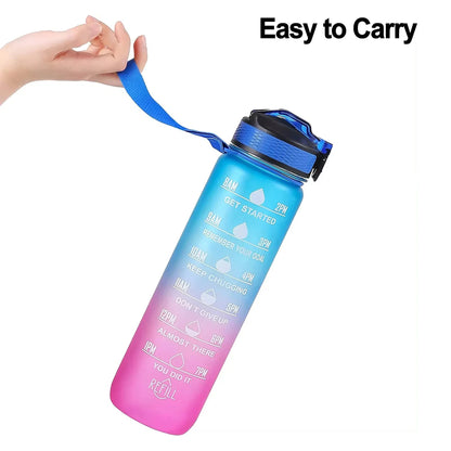 1L Motivational Water Bottle – BPA-Free Tritan, Time Marker, Leak-Proof, for Kids & Fitness