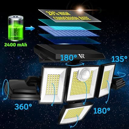 Solar Lights Outdoor Motion Sensor - 300 LED 7000K 3000LM 5 Levels Brightness