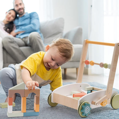 ROBUD Wooden Baby Push Walker with Building Blocks – 1st Birthday Gift for Toddlers