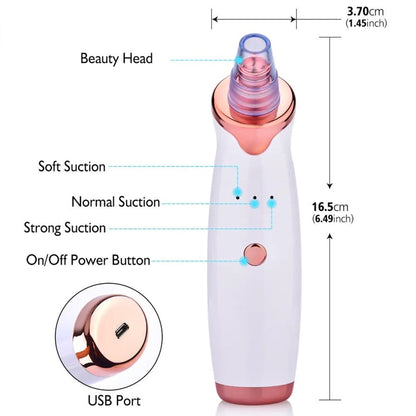 Blackhead Remover Pore Vacuum – 3 Suction Levels, 5 Probes, Face Pore Cleaner